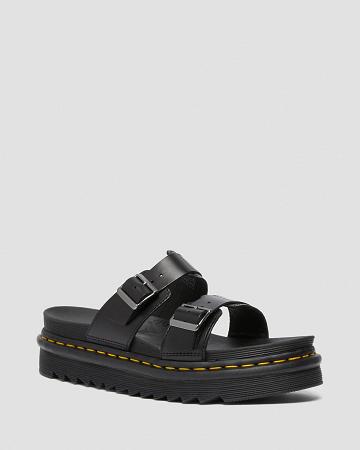 Black Men's Dr Martens Myles Brando Leather Buckle Sandals | CA 632TCE